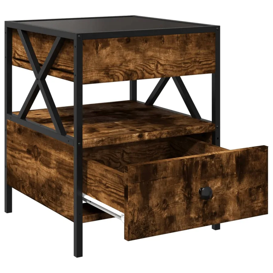 Table de chevet avec LED infini chêne fumé 40x40x51 cm - 12