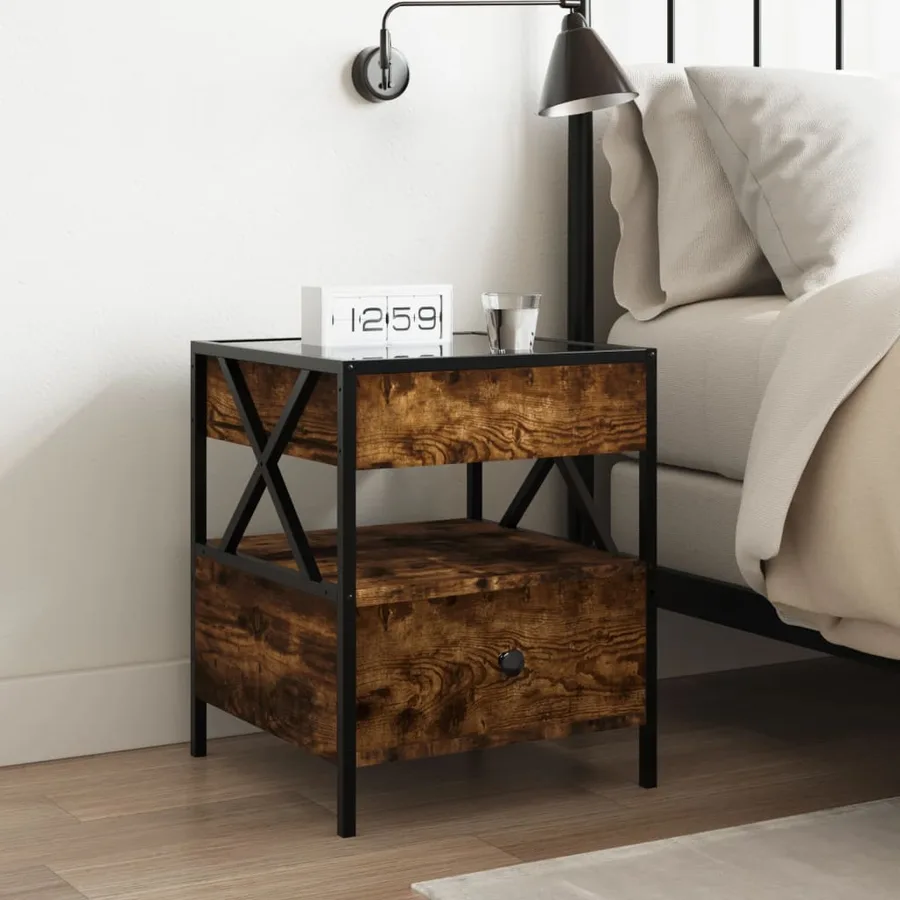Table de chevet avec LED infini chêne fumé 40x40x51 cm - 4