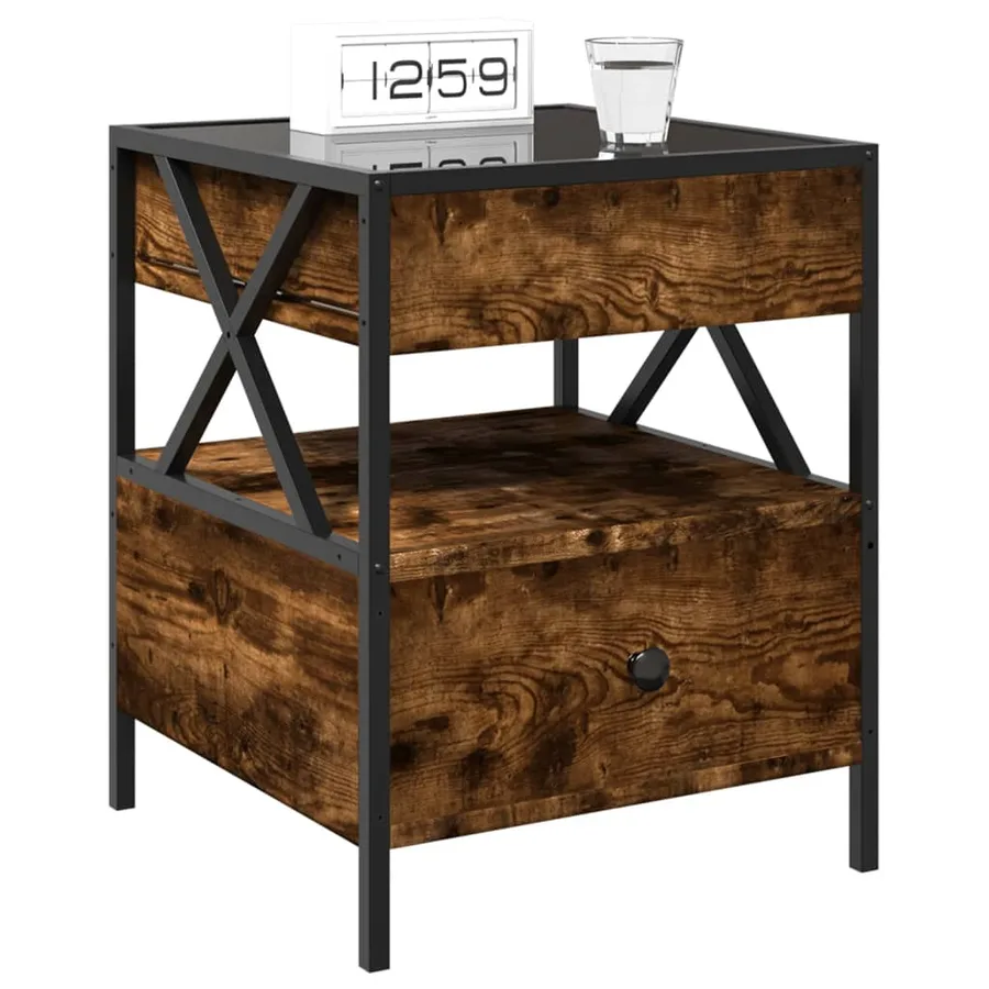 Table de chevet avec LED infini chêne fumé 40x40x51 cm - 5