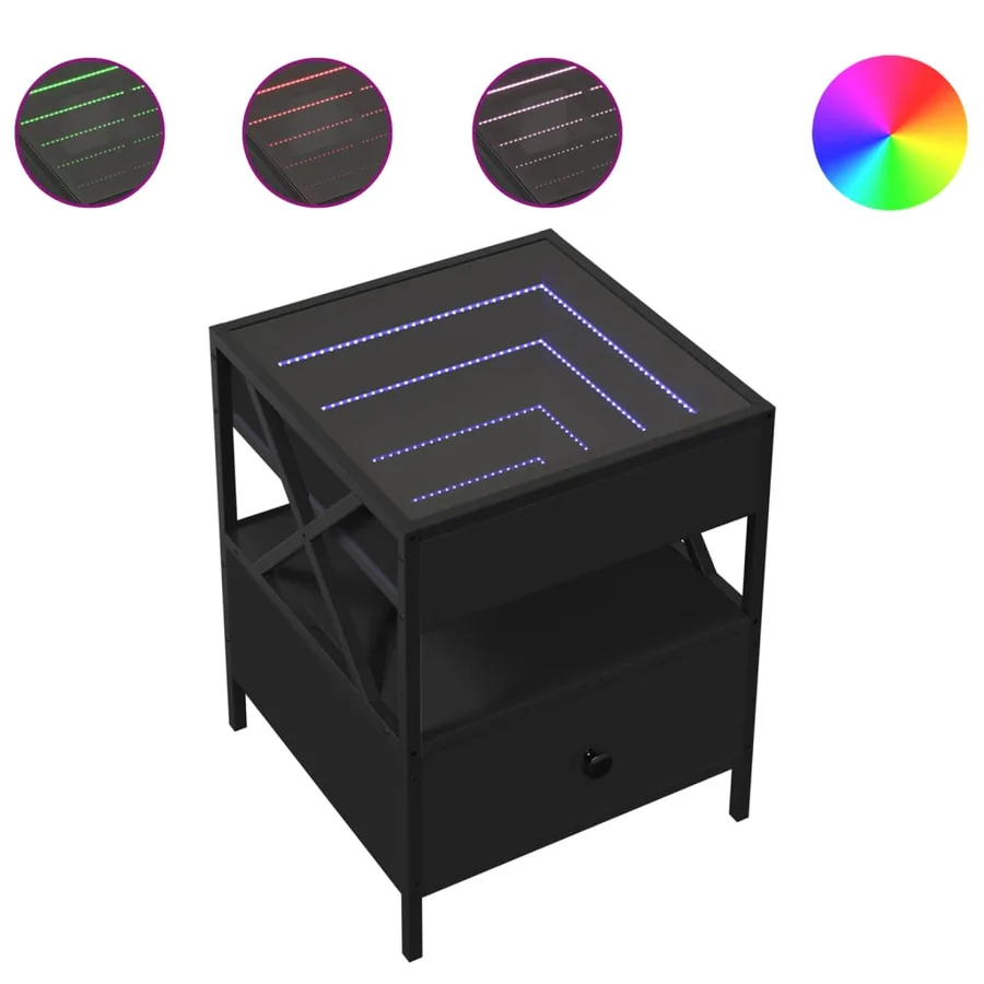 Table de chevet avec LED infini noir 40x40x51 cm - 2