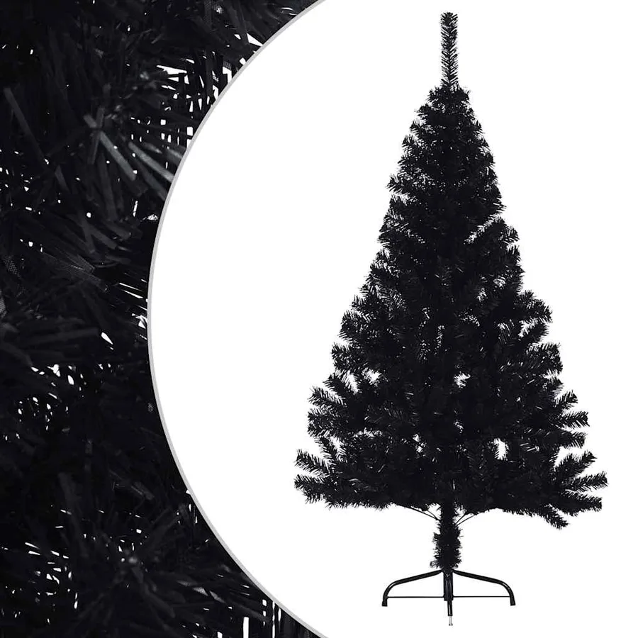 Demi sapin de Noël artificiel avec support Noir 120 cm PVC - 3