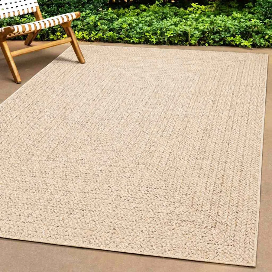 Tapis ZIZUR beige 120x120 cm aspect de jute intérieur extérieur - 3