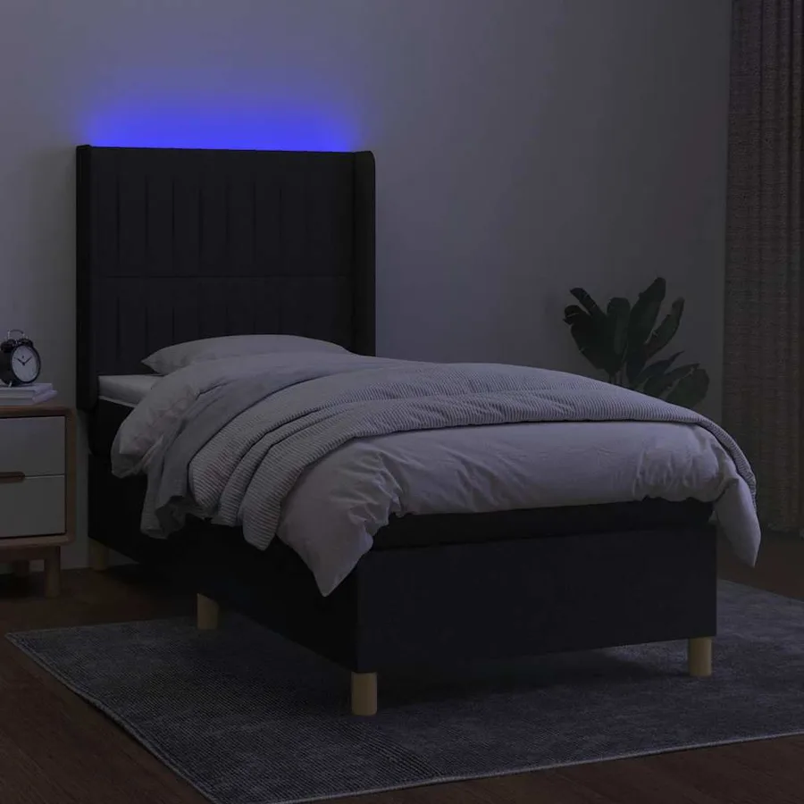 Sommier à lattes de lit matelas et LED Noir 100x200 cm Tissu - 3