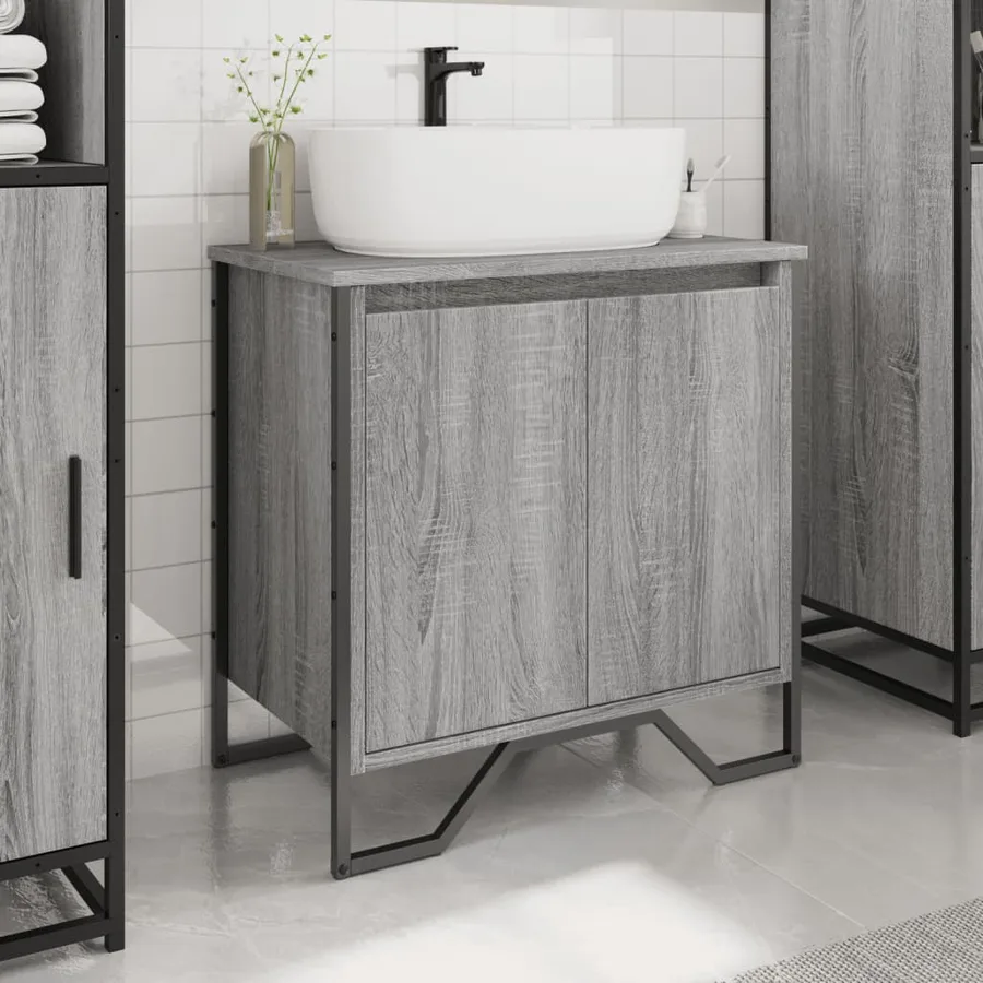 Armoire lavabo de salle de bain sonoma gris 60x35x60 cm - 3