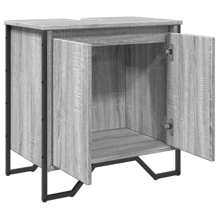Armoire lavabo de salle de bain sonoma gris 60x35x60 cm - 8