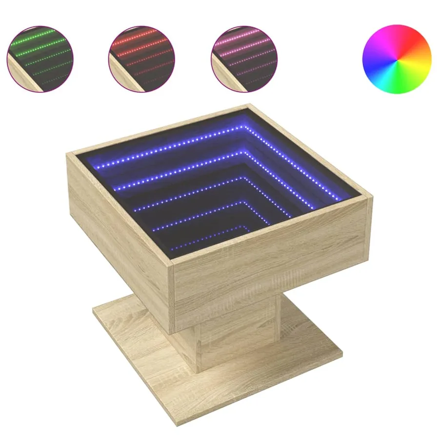 Table basse avec LED chêne sonoma 50x50x45 cm bois d'ingénierie - 2