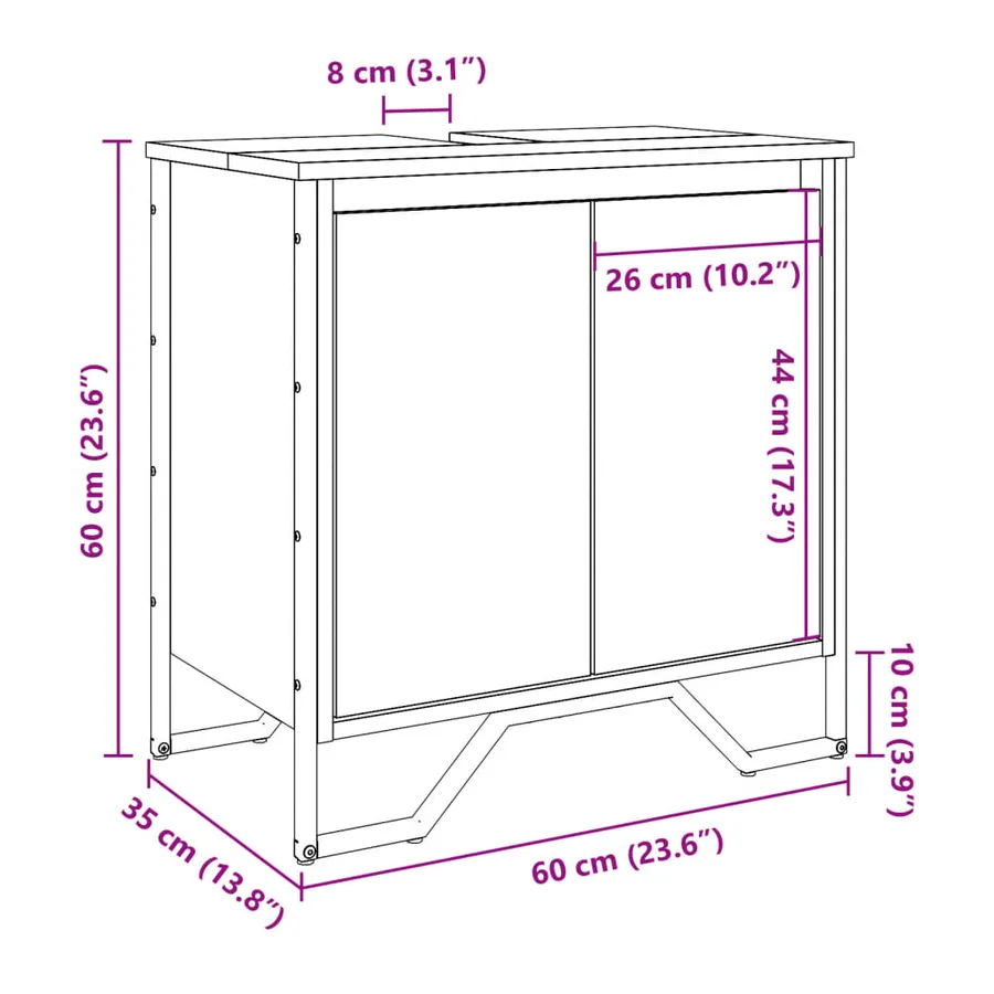 Armoire lavabo de salle de bain chêne sonoma 60x35x60 cm - 10