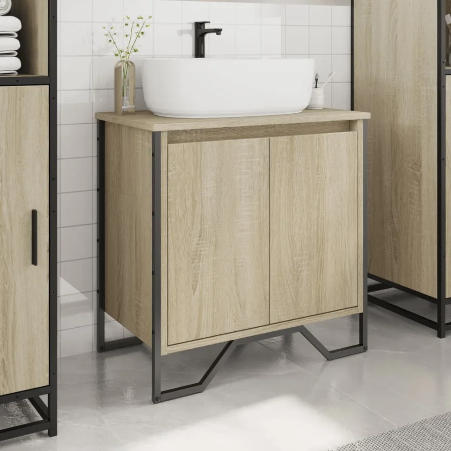 Armoire lavabo de salle de bain chêne sonoma 60x35x60 cm - 3