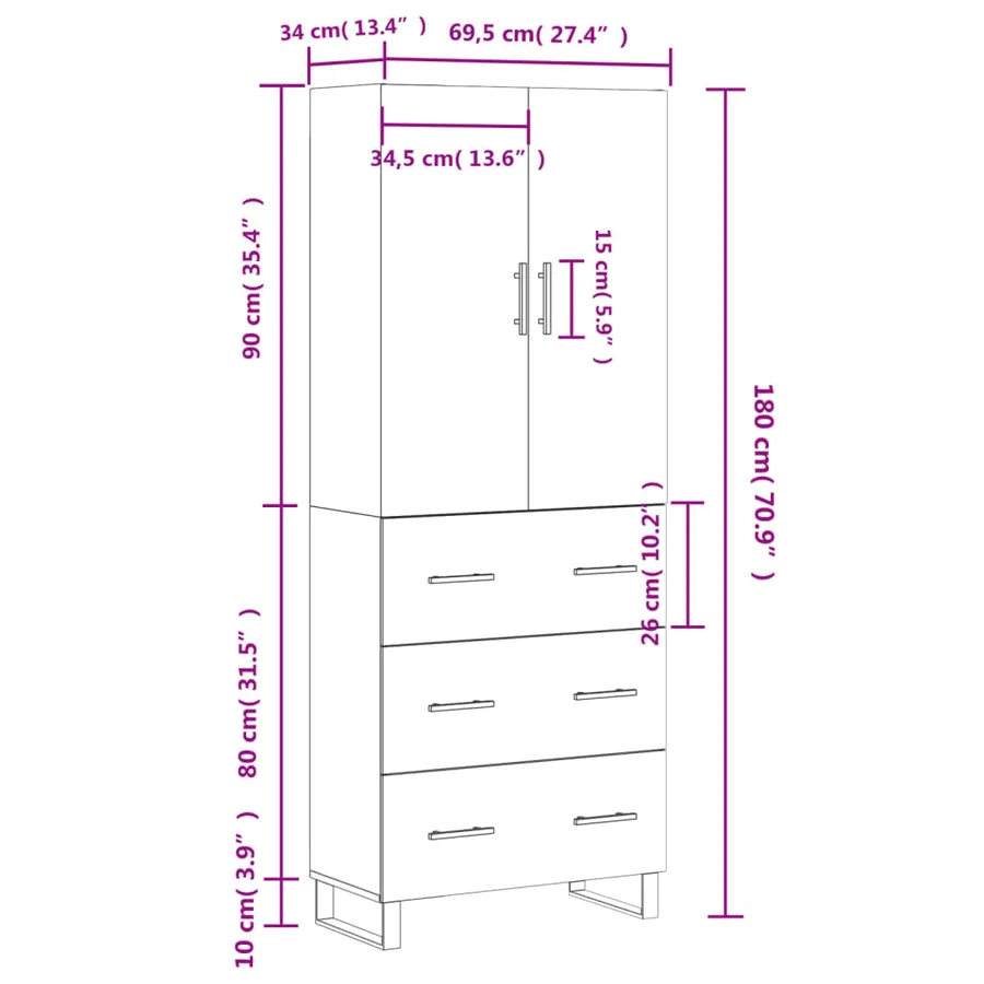 Buffet haut Chêne fumé 69,5x34x180 cm Bois d'ingénierie - 14