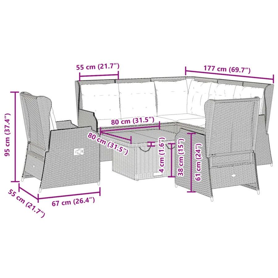 Salon de jardin avec coussins 6 pcs beige résine tressée - 12