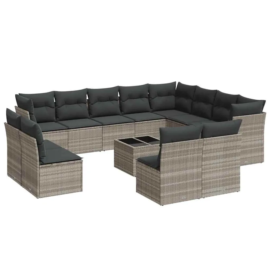 Salon de jardin avec coussins 13 pcs gris clair résine tressée - 2
