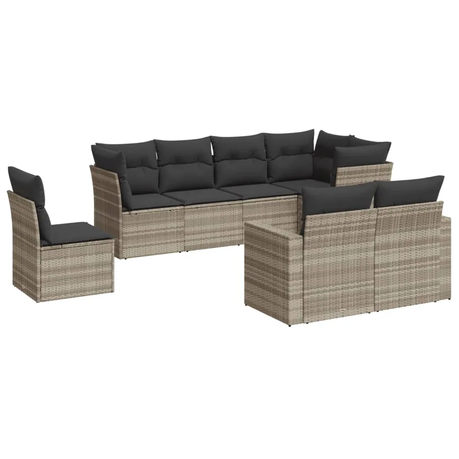 Salon de jardin 8 pcs avec coussins gris clair résine tressée - 2