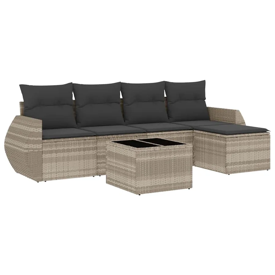 Salon de jardin 6 pcs avec coussins gris clair résine tressée - 2