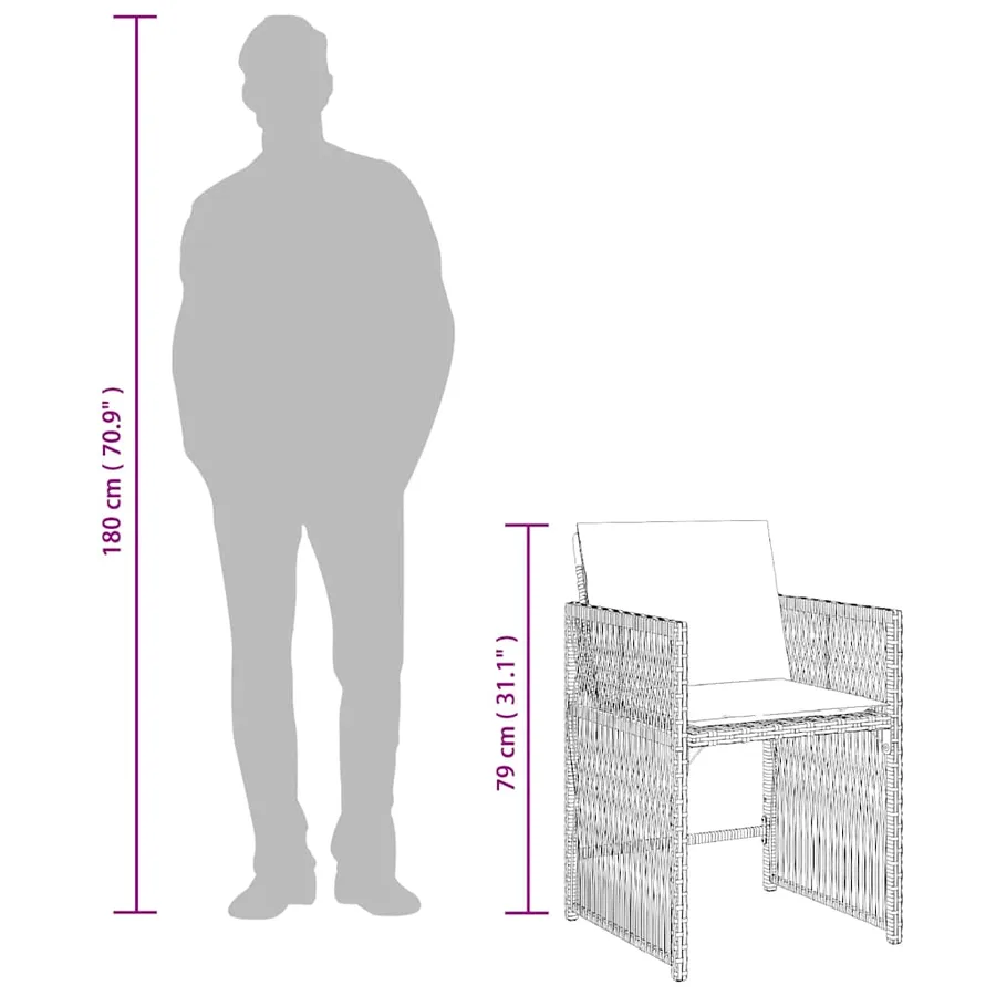 Chaises de jardin avec coussins lot de 4 gris résine tressée - 11