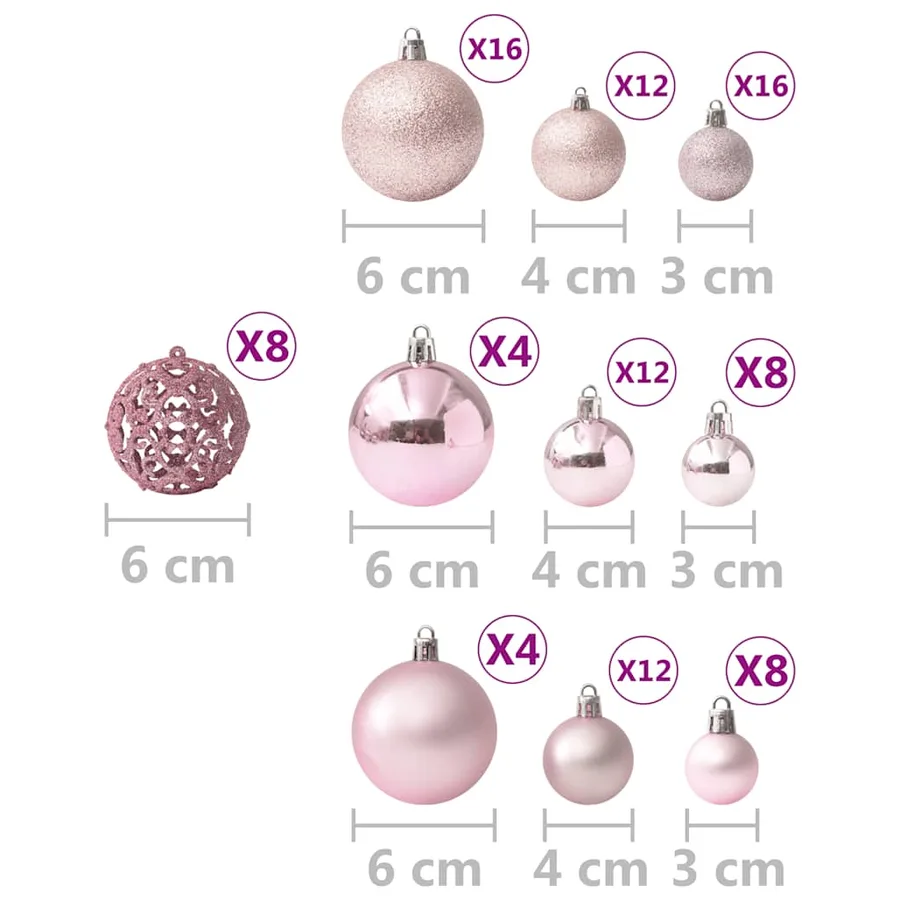 Ensemble de boules de Noël 100 pcs Rose - 9