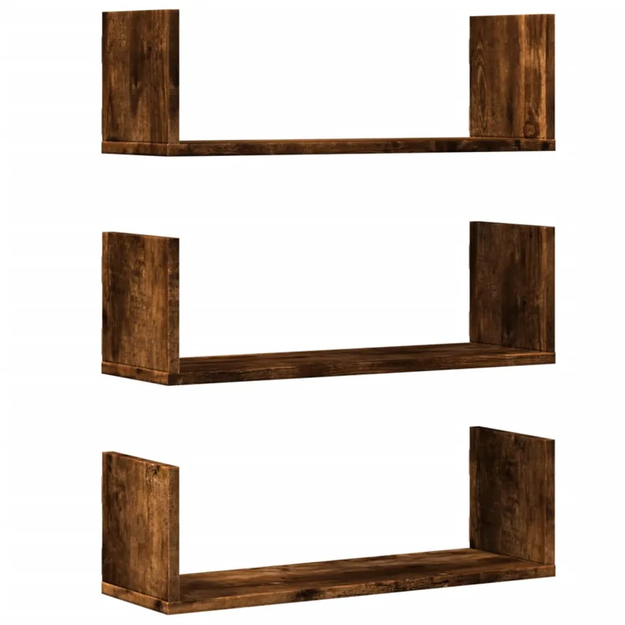 Étagères murales 3 pcs chêne fumé 58x18x18 cm bois d'ingénierie - 2