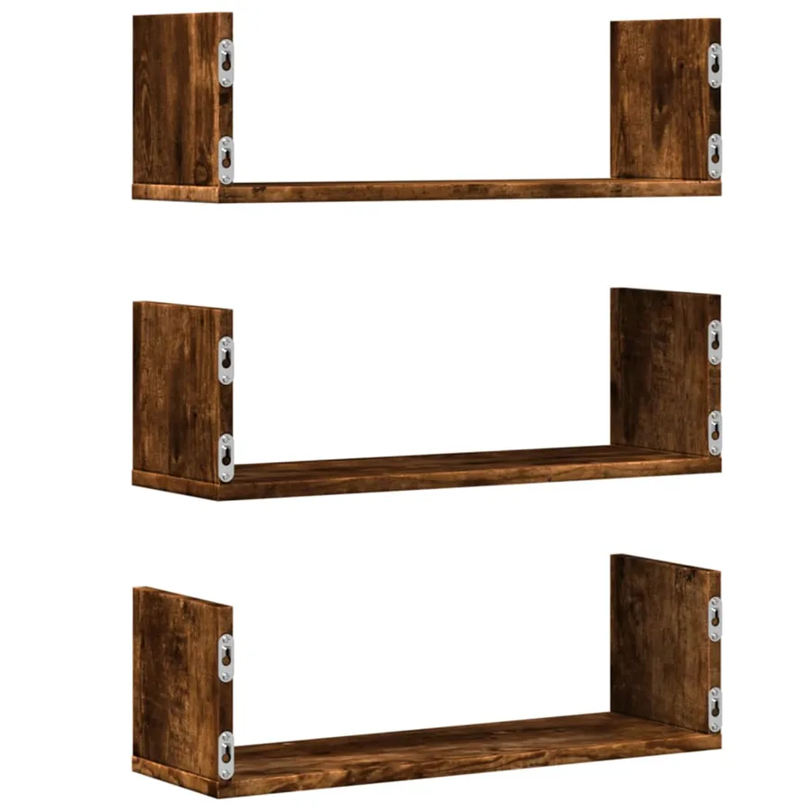 Étagères murales 3 pcs chêne fumé 58x18x18 cm bois d'ingénierie - 6