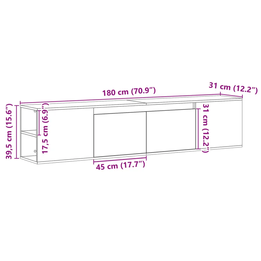 Meuble TV mural avec LED blanc 180x31x39,5 cm - 15