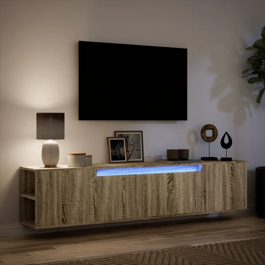 Meuble TV mural avec LED chêne sonoma 180x31x39,5 cm - 5