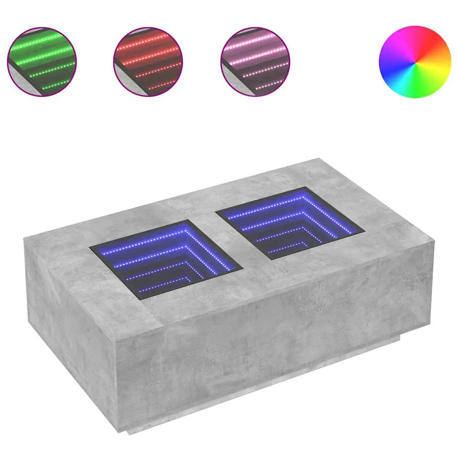 Table basse avec LED infini gris béton 116x69x40 cm - 2