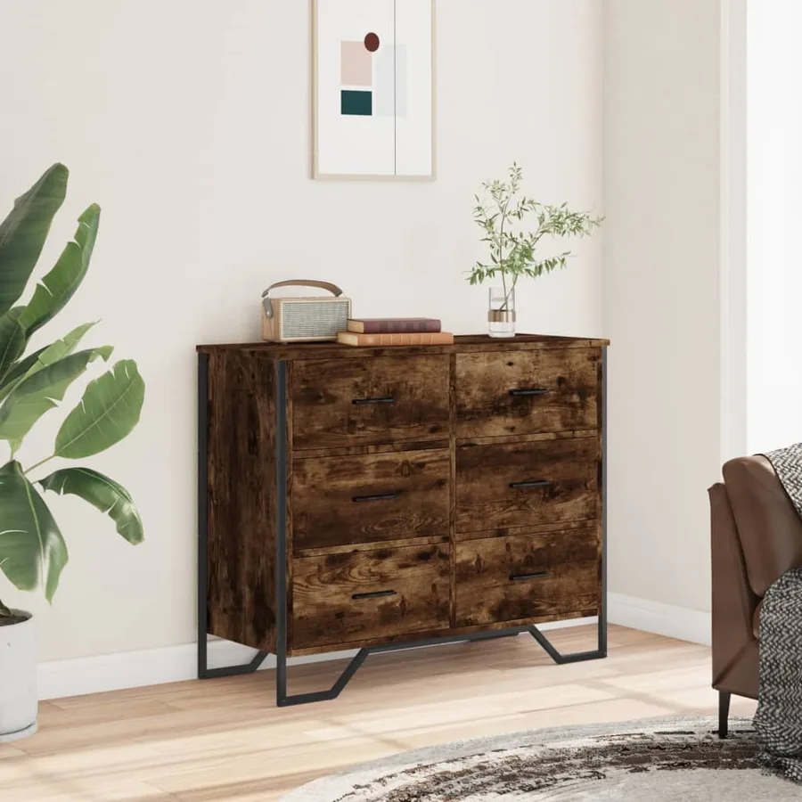 Commode chêne fumé 91x35,5x74,5 cm bois d'ingénierie - 3