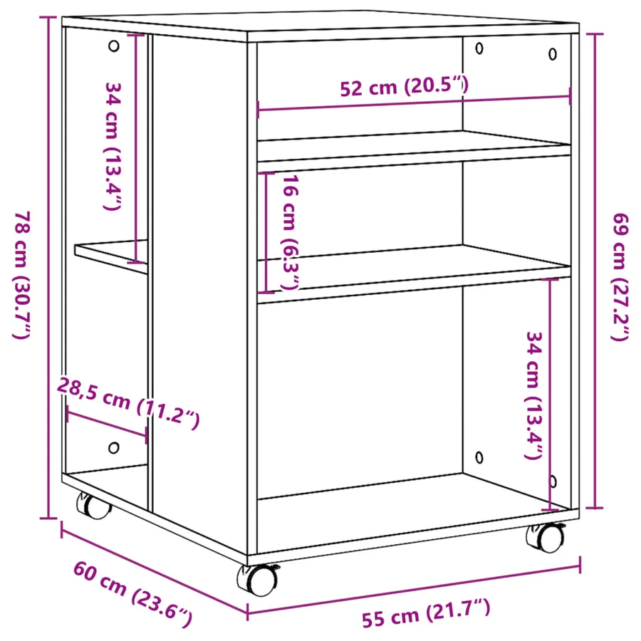 Table d'appoint avec roues blanc 55x60x78 cm bois d'ingénierie - 9