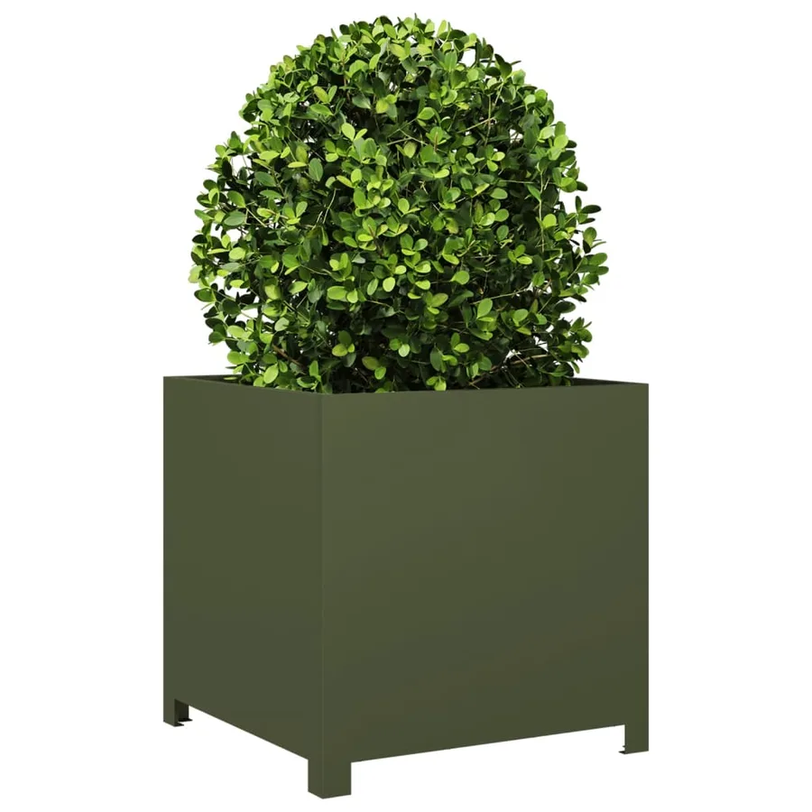 Jardinière vert olive 50x50x50 cm acier - 3