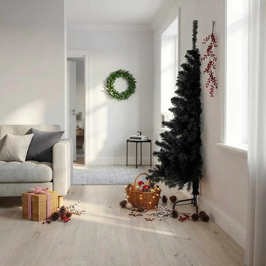 Demi sapin de Noël artificiel avec support Noir 180 cm PVC