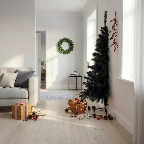 Demi sapin de Noël artificiel avec support Noir 180 cm PVC