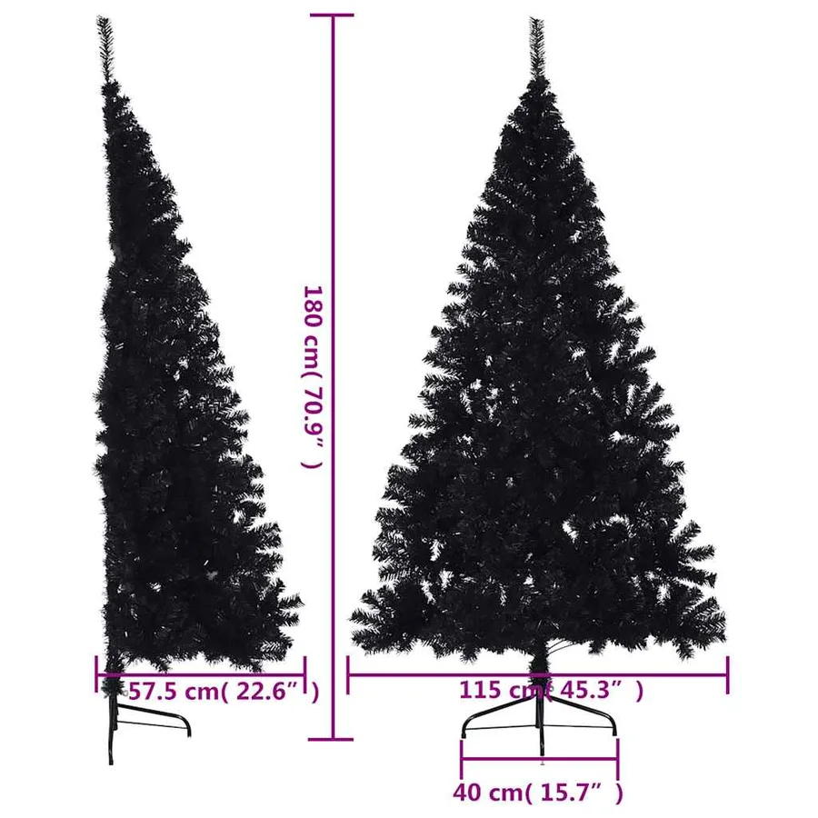 Demi sapin de Noël artificiel avec support Noir 180 cm PVC - 10