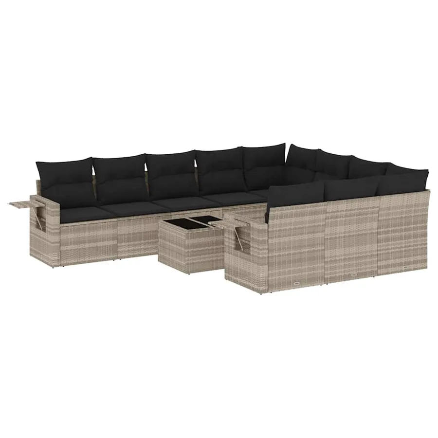 Salon de jardin 11 pcs avec coussins gris clair résine tressée - 2