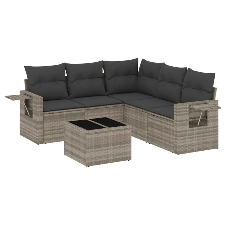 Salon de jardin 6 pcs avec coussins gris clair résine tressée - 2