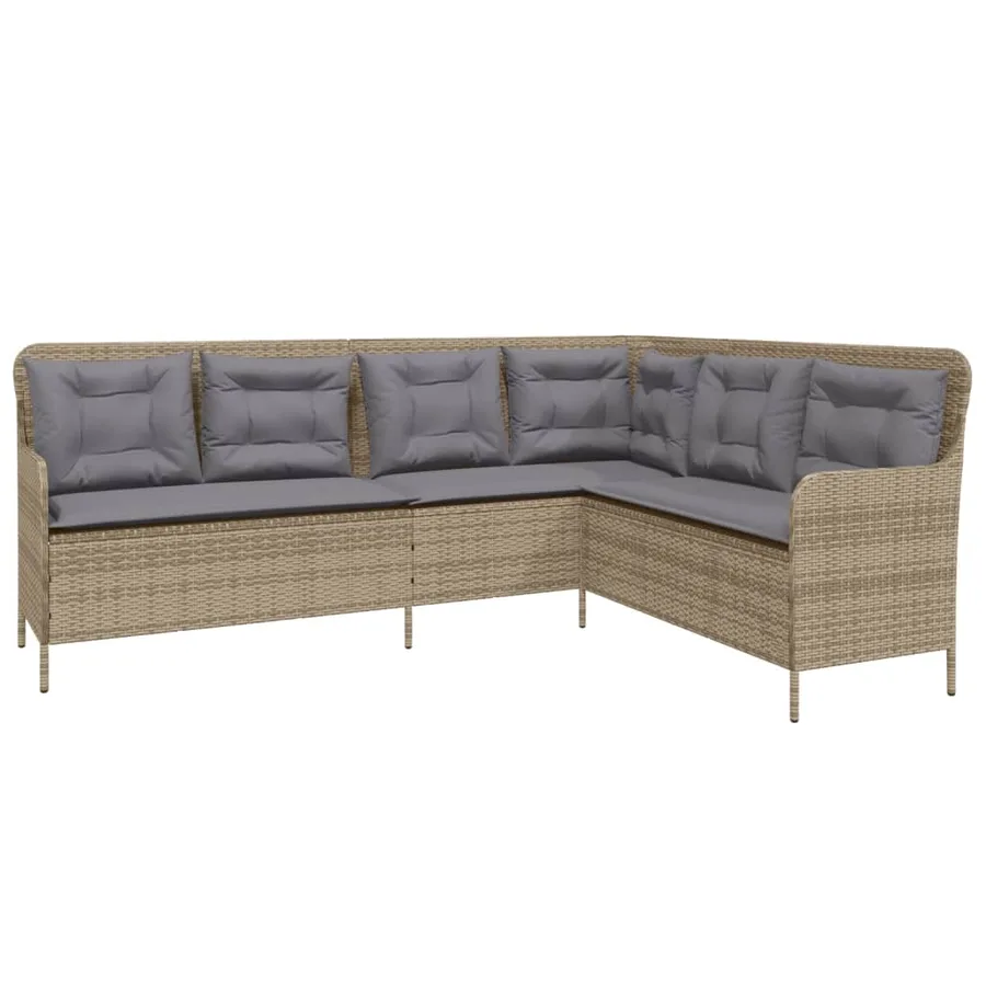 Canapé de jardin avec coussins forme de L beige résine tressée - 2