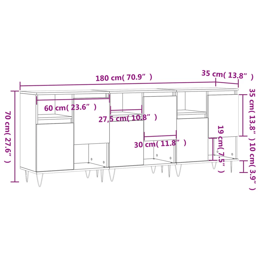 Buffets 3 pcs Sonoma gris Bois d'ingénierie - 11