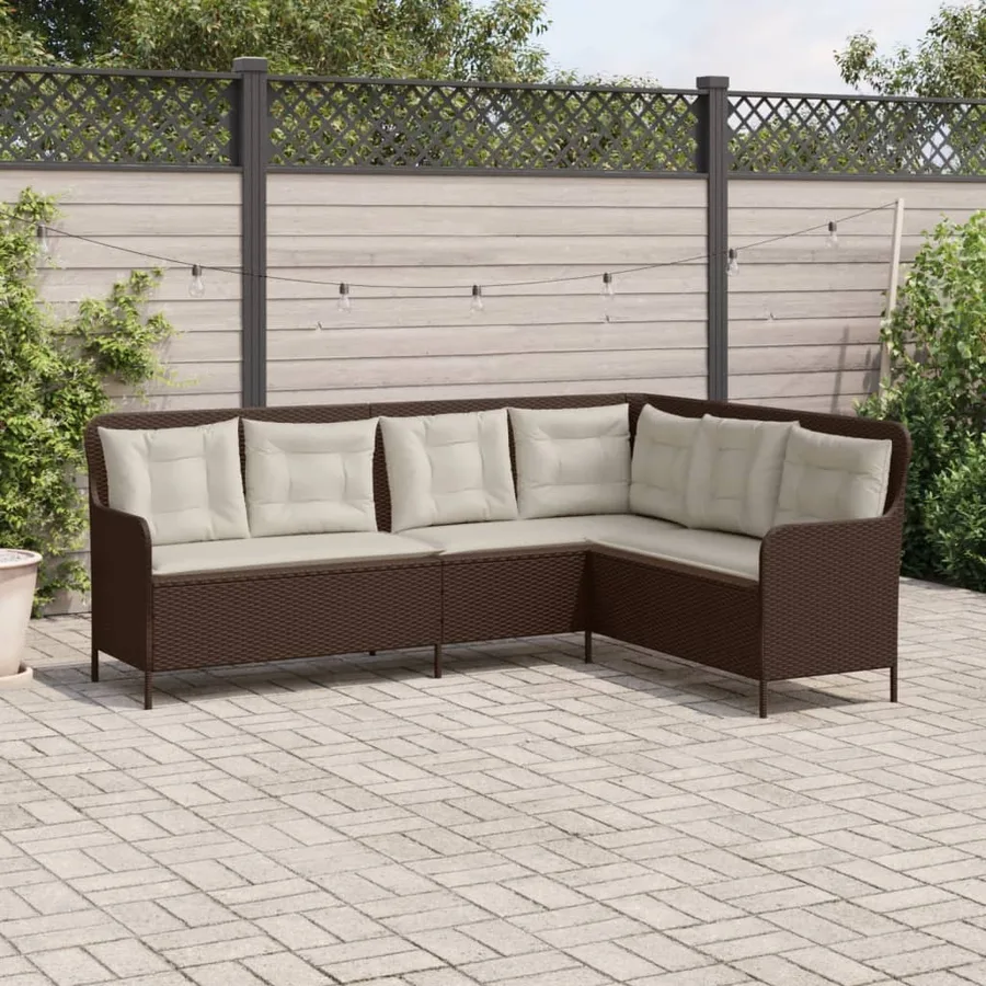 Canapé de jardin avec coussins forme de L marron résine tressée - 3