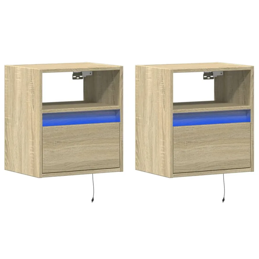 Tables de chevet murales avec lumières LED 2 pcs chêne sonoma - 3