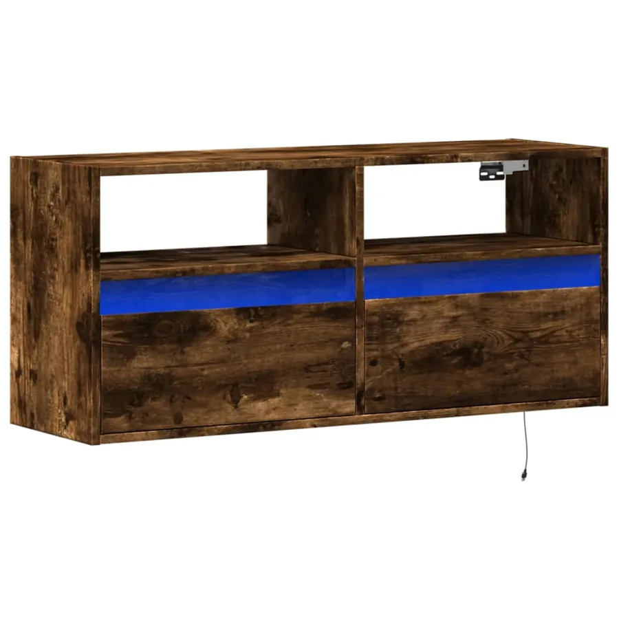 Meuble TV mural avec lumières LED chêne fumé 100x31x45 cm - 3