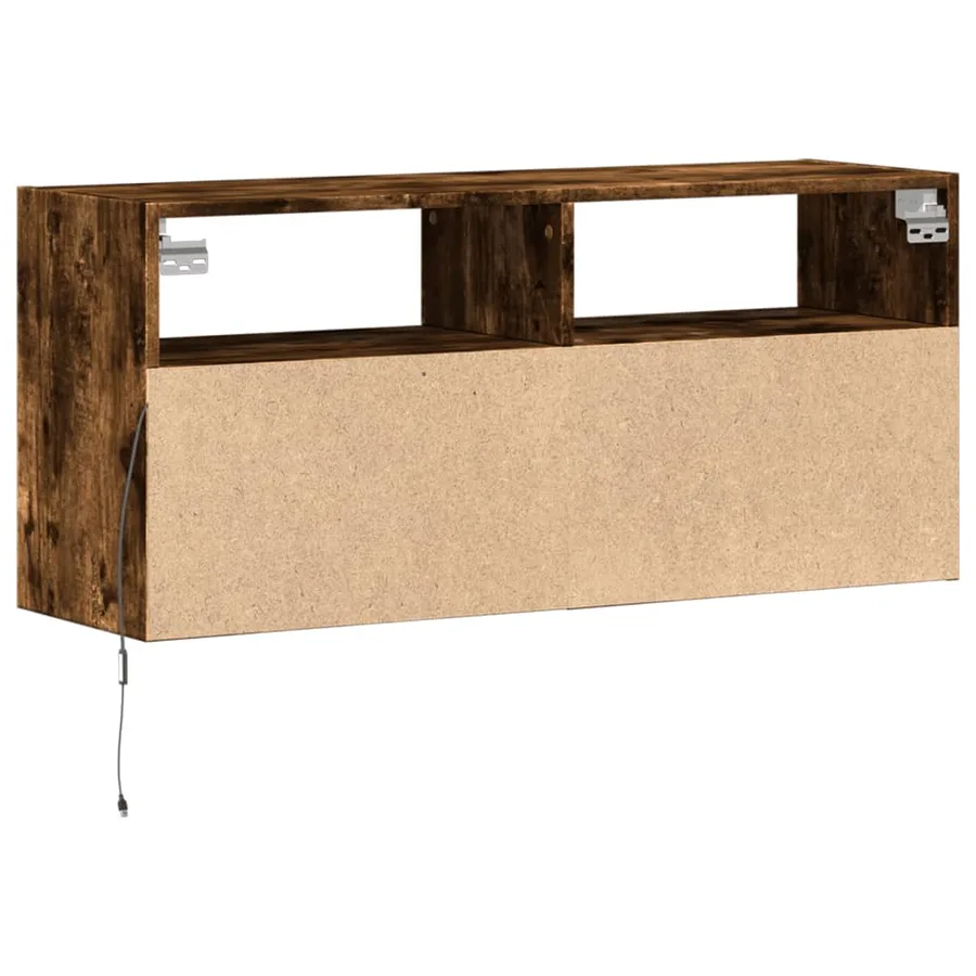 Meuble TV mural avec lumières LED chêne fumé 100x31x45 cm - 8