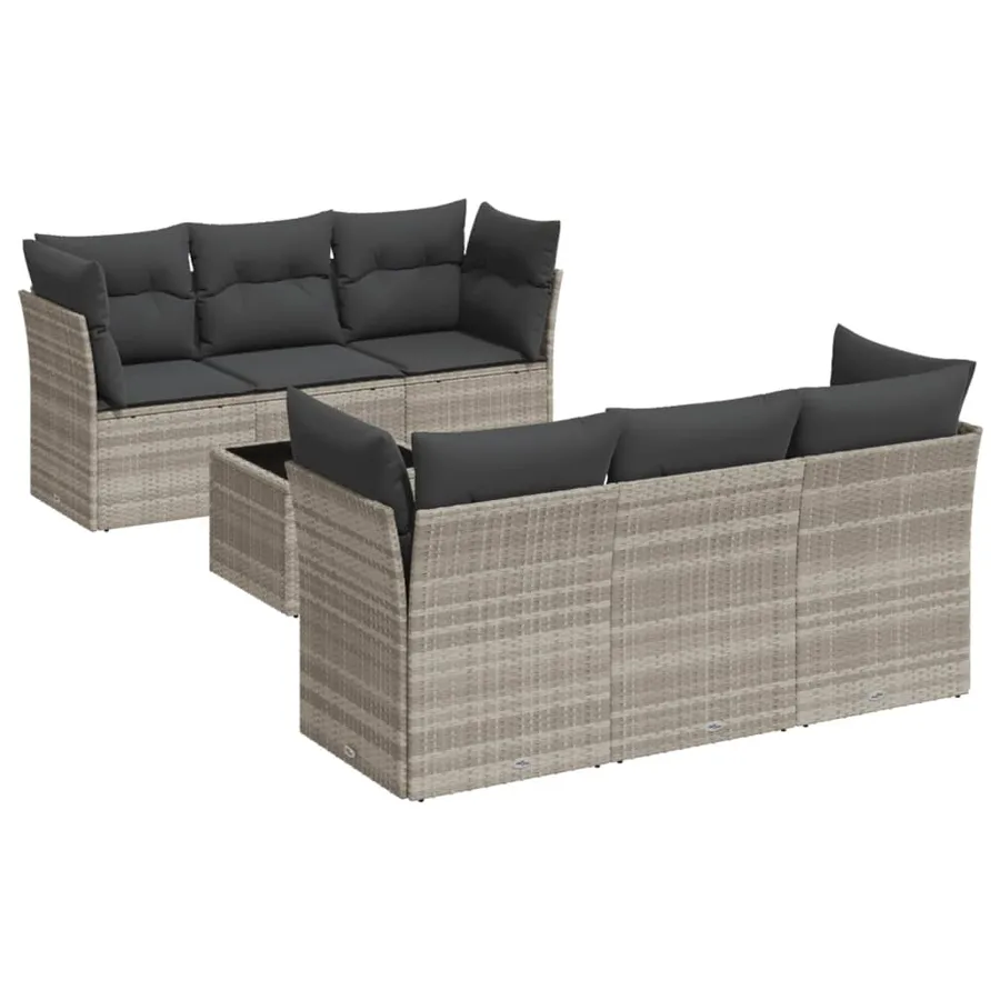Salon de jardin avec coussins 7 pcs gris clair résine tressée - 2