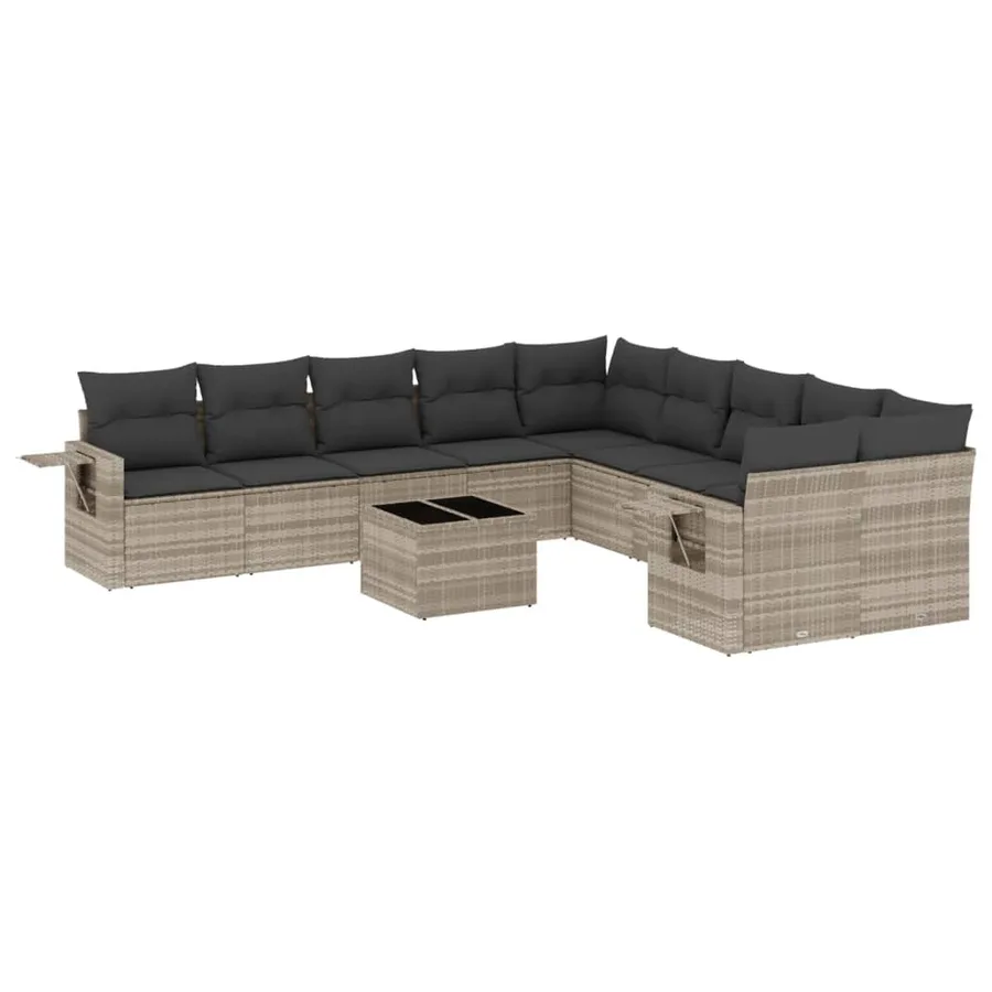 Salon de jardin 11 pcs avec coussins gris clair résine tressée - 2