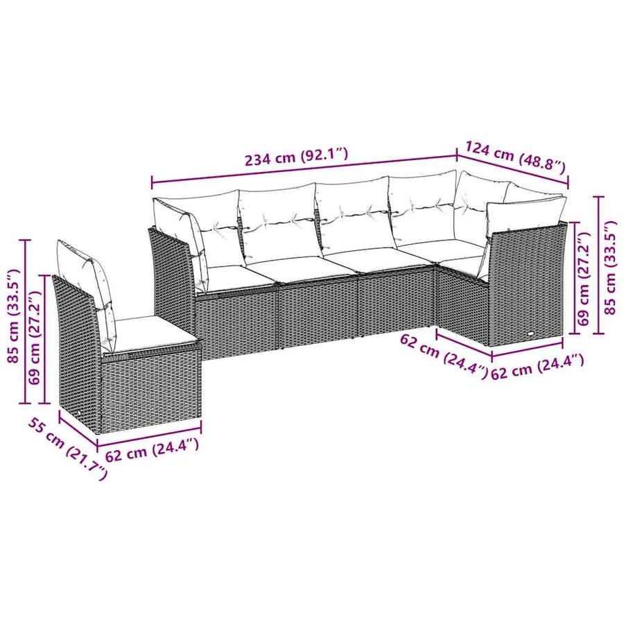 Salon de jardin 6 pcs avec coussins gris clair résine tressée - 3