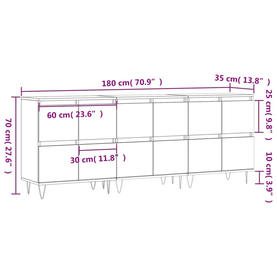 Buffets 3 pcs Blanc Bois d'ingénierie - 11