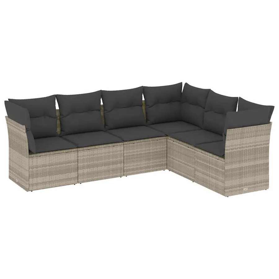Salon de jardin 6 pcs avec coussins gris clair résine tressée - 2