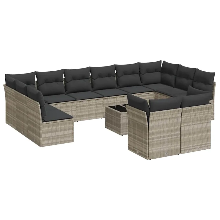Salon de jardin avec coussins 13 pcs gris clair résine tressée - 2