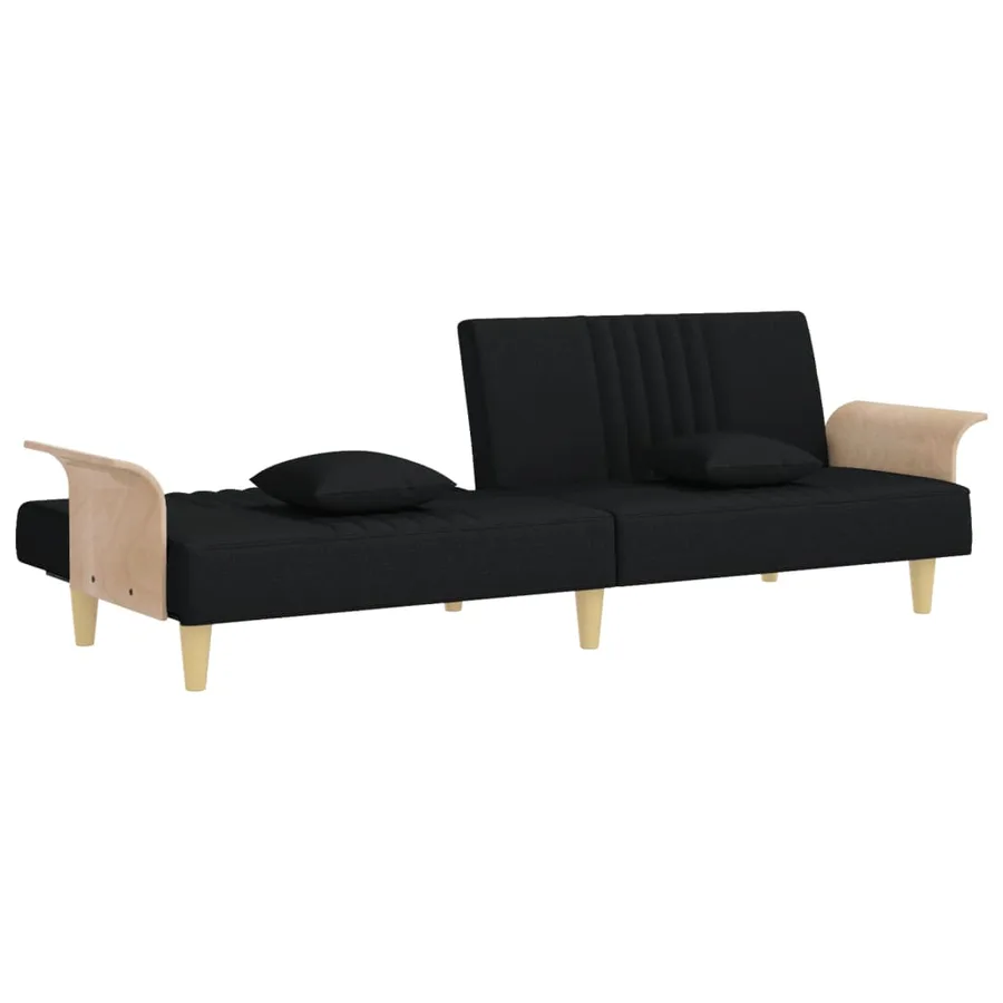 Canapé-lit avec accoudoirs noir tissu - 7