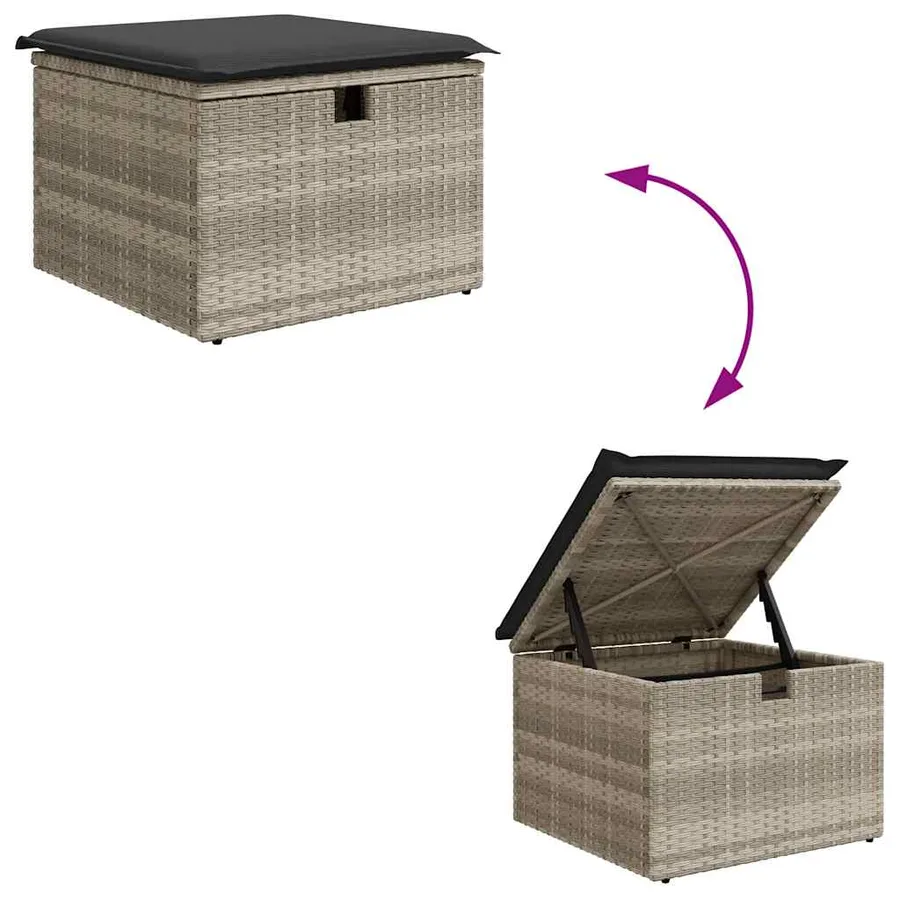 Salon de jardin avec coussins 7 pcs gris clair résine tressée - 9