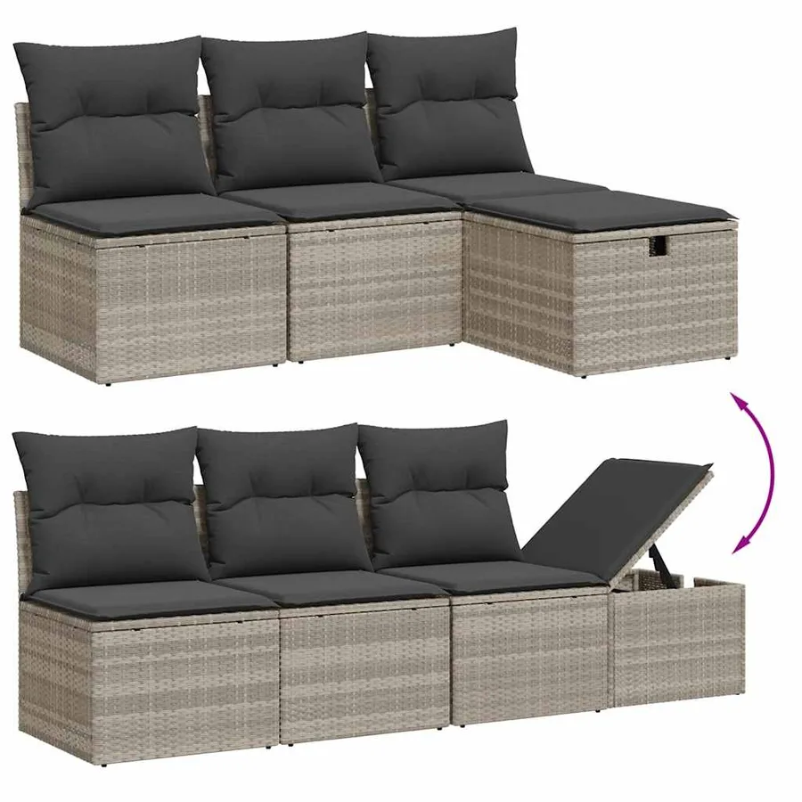 Salon de jardin 9 pcs avec coussins gris clair résine tressée - 9
