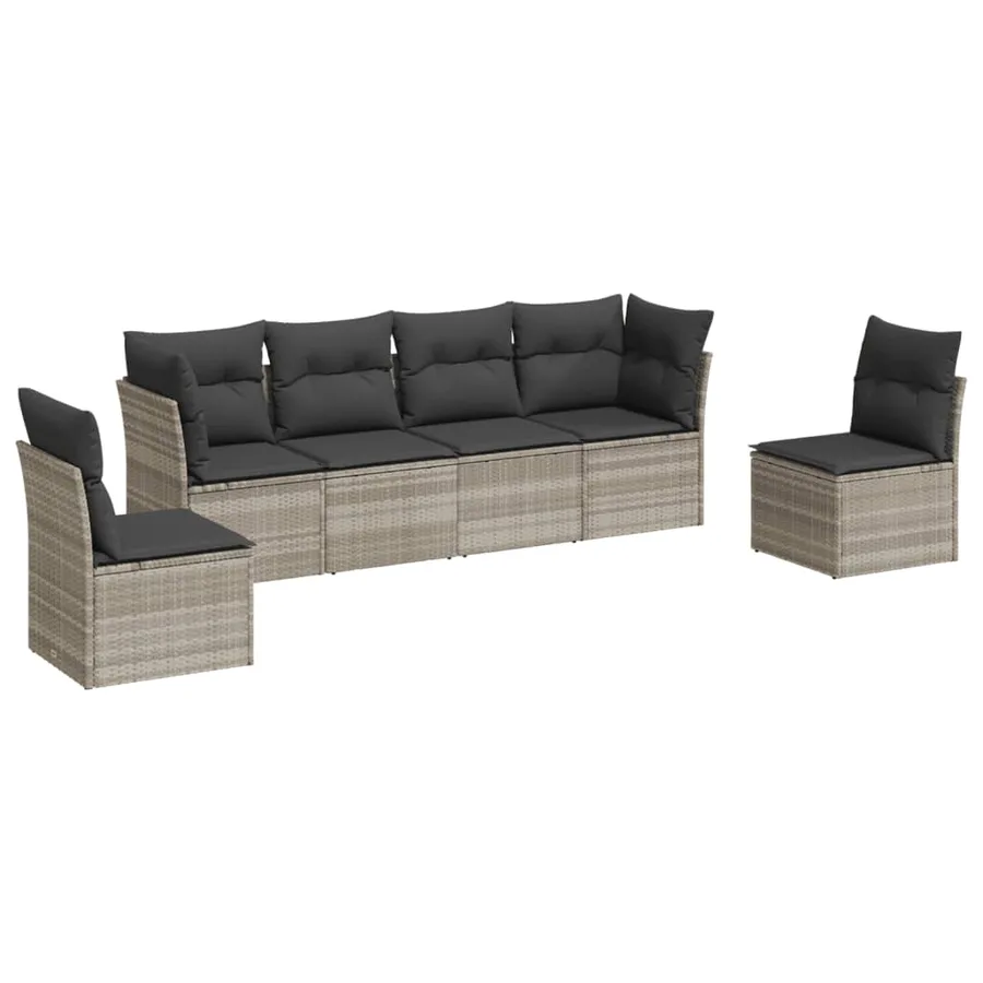 Salon de jardin 6 pcs avec coussins gris clair résine tressée - 2