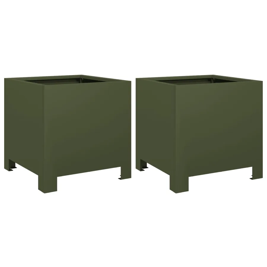 Jardinières 2 pcs vert olive 30x30x30 cm acier - 2