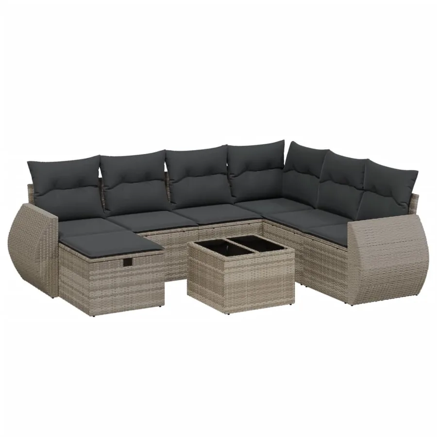 Salon de jardin 8 pcs avec coussins gris clair résine tressée - 2